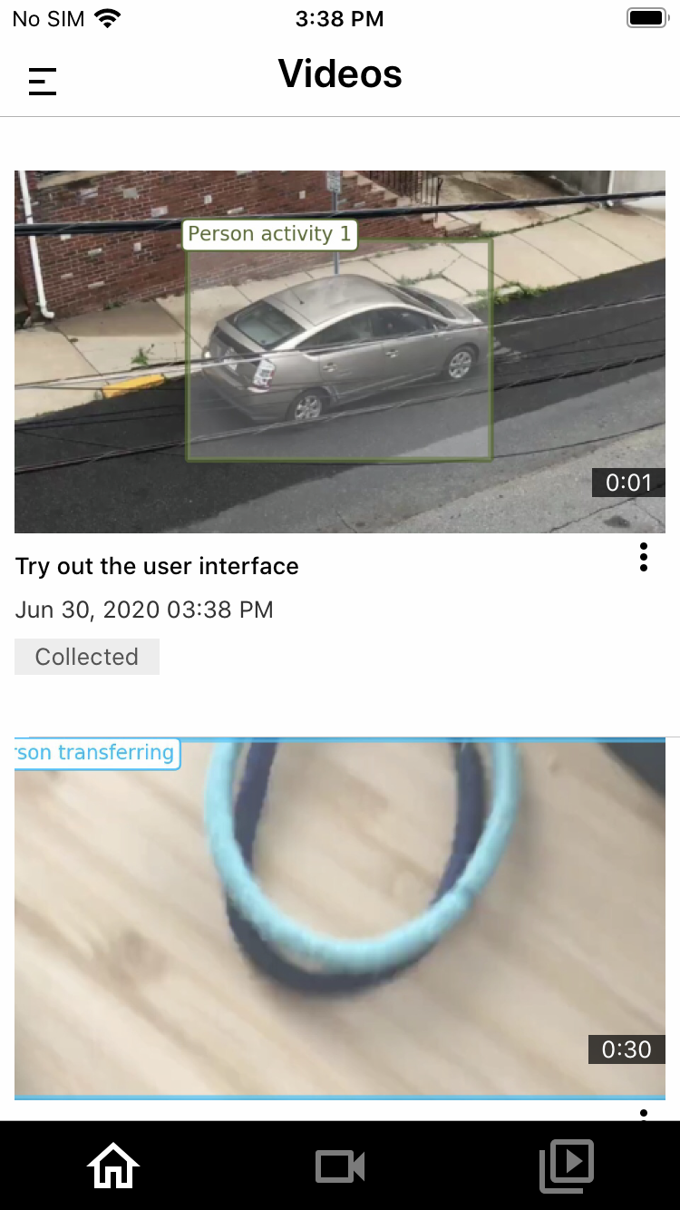 Submitted videos list in the Collector app